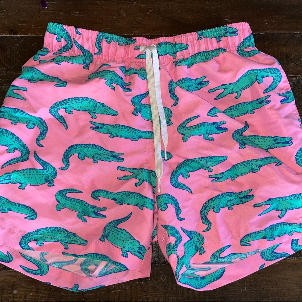 Chubbies Pink and Green Alligator Swim Board Shorts